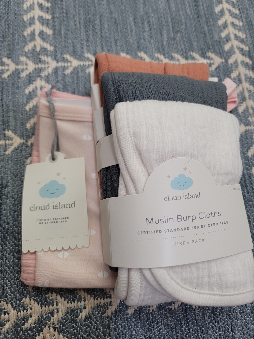 Cloud Island Muslin Burp Cloths - White, Charcoal, Blush (3-Pack)